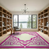 Pink Pink Ornate Floral Border Rug