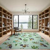 Playful Cartoon Bees and Leaves Area Rug