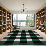Rustic Farmhouse Bold Green Black Buffalo Check Area Rug