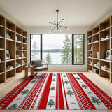 Red Christmas Pine Tree Stripe Area Rug