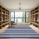Black and White Navy Striped Washable Area Rug