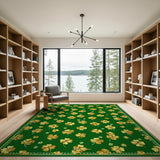 Floral Vintage Green Golden Shamrock Emerald Green Area Rug