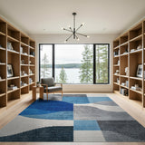 Abstract Blue Grey Wave Geometric Area Rug