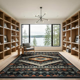 Black Southwestern Geometric Tribal Rug