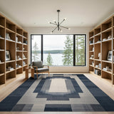 Navy Blue Geometric Frame Area Rug