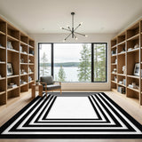 Black White Layered Frame Geometric Area Rug