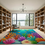 Vibrant Cartoon Clownfish Coral Reef Rug