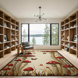 Boho Chic Whimsical Red Mushroom Forest Area Rug