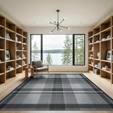 Black White Plaid Geometric Black and White Area Rug
