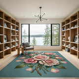 Blush Pink Roses Bouquet Area Rug