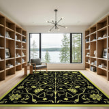 Vintage Yellow Floral Vine Black Area Rug