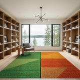 Bold Green Orange Geometric Area Rug