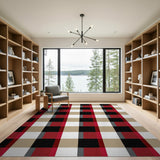 Red Black Beige Plaid Area Rug