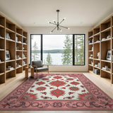 Ornate Red Sunburst Floral Area Rug