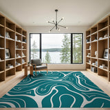 Abstract Area Teal Fluid Wave Abstract Area Rug