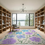 Purple Blue Floral Vine Pattern Area Rug