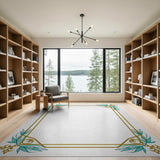 Ornate Teal Leaf Gold Frame Area Rug