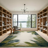 Lush Palm Leaf Border Green Area Rug