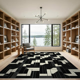 Black White Geometric Modern No. 14 Area Rug
