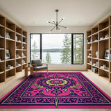 Traditional Persian Pink Vibrant Pink Persian Mandala Area Rug