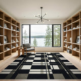 Distressed Vintage Distressed Black White Plaid Area Rug