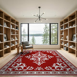 Red Traditional Persian Rug with White Ornate Motifs