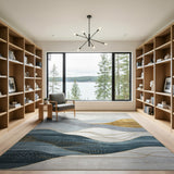 Abstract Area Abstract Blue Wave Mountain Area Rug
