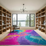 Multi-color and Patterns Vibrant Tie-Dye Spiral Area Rug