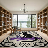 Witchy Black Cat Purple Castle Area Rug