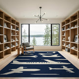 Navy Airplane Silhouettes Area Rug