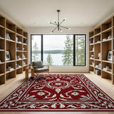 Washable Burgundy Vintage Floral Area Rug - Low Pile, Non-Slip & Pet Friendly
