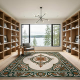 Ornate Ivory Persian Floral Medallion Rug