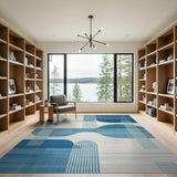 Blue Curved Geometric Abstract Area Rug