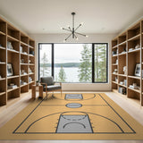 Orange Basketball Court Line Art Area Rug