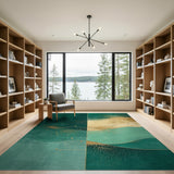 Emerald Teal Gold Abstract Wave Area Rug