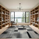 Black White Geometric Stripe Patchwork Rug