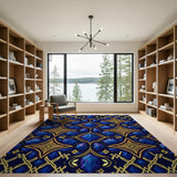 Luxe Sapphire Gold Geometric Faceted Rug