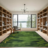 Vibrant Green Leaf Striped Area Rug