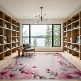 Pink Cherry Blossom Floral Area Rug on Cream