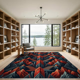 Red Geometric Mountain Stairs Area Rug