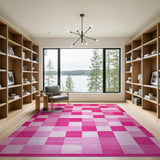 Pink Vibrant Pink Geometric Block Area Rug