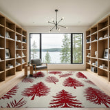 Red Pine Tree Fern Silhouette Area Rug