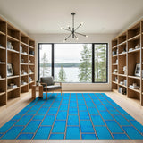 Modern Blue Wavy Tile Grid Area Rug