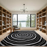 Geometric Modern Hypnotic Black White Spiral Area Rug