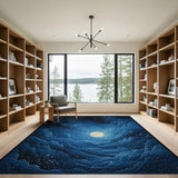 Ethereal Blue Starry Night Sky Moon Area Rug