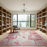 Flamingo Pink Flamingo Palm Leaf Area Rug