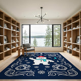 ODIKA Festive Snowman Washable Holiday Rug - Non-Slip Low Pile Christmas Decor