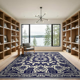 Navy Blue Traditional Persian Blue and Teal Area Rug