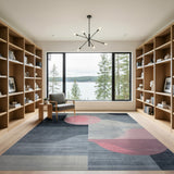 Modern Geometric Grey Rug with Pink Circles