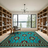 Elegant Teal Persian Area Rug with Ornate Maroon Motifs